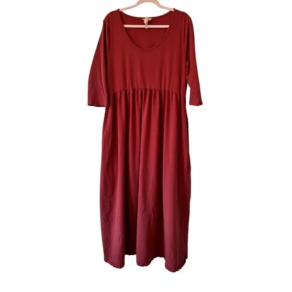 Matilda Jane Joanna Gaines Country Drive Maxi Dress Rust Red 3/4 Sleeve Pockets - Picture 2 of 12